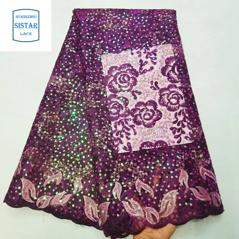 Peach African Lace Embroidered Nigerian Fabric With Sequins High Quality Dubai French Mesh 5 Yards 2020 |