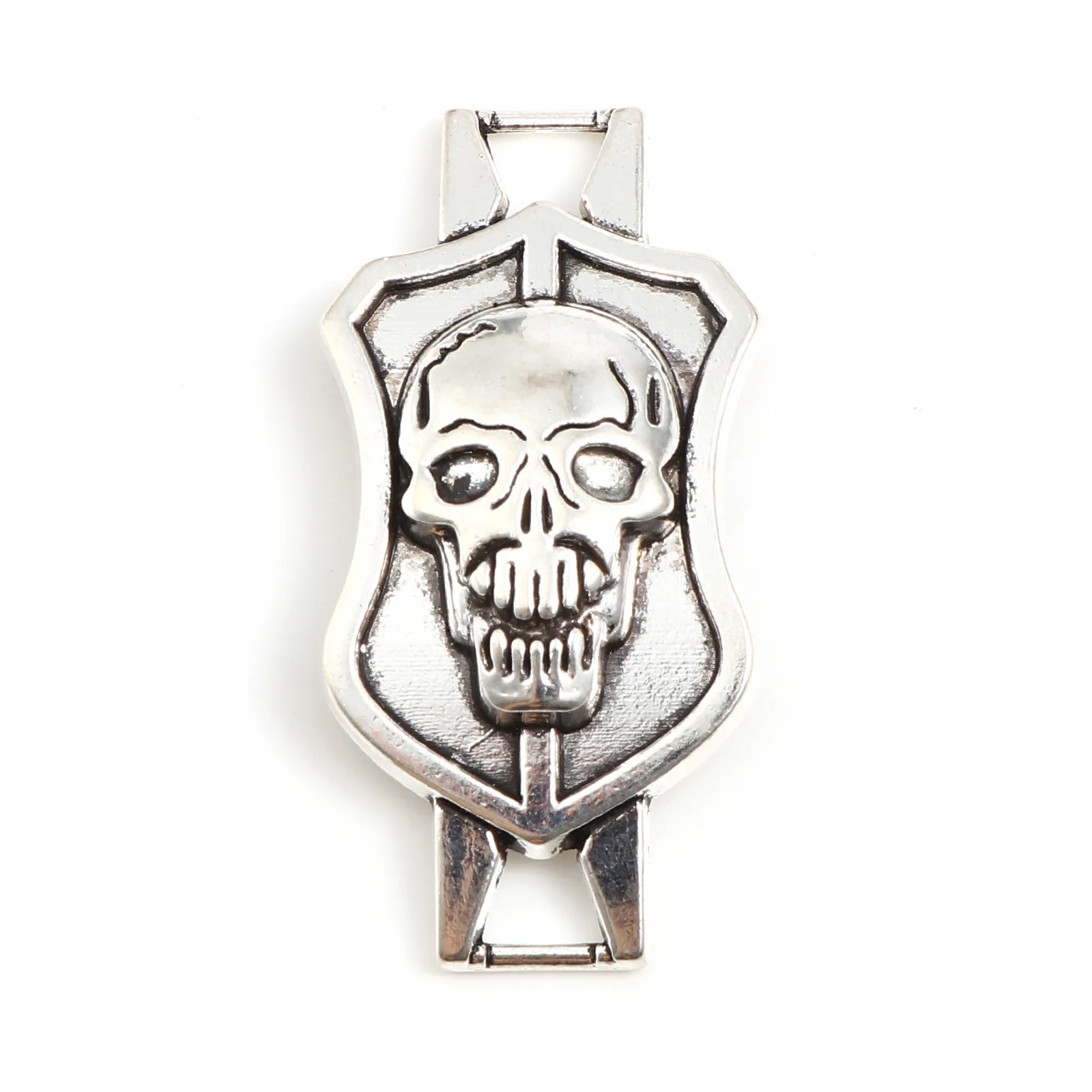 

Punk Style Halloween Connectors Shield Antique Silver Color Skull Metal Charms DIY Making Bracelets Jewelry 42mm x 21mm,20PCs