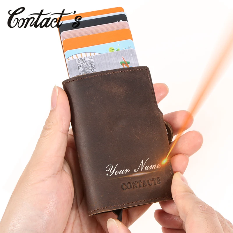 

Контакта Новый Crazy Horse кожаный держатель для карт бумажник Для мужчин Бизнес ID карты чехол с функцией блокировки RFID кредитной держатель для ...