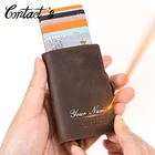 Контакта Новый Crazy Horse кожаный держатель для карт бумажник Для мужчин Бизнес ID карты чехол с функцией блокировки RFID кредитной держатель для карт алюминиевая коробка по индивидуальному заказу