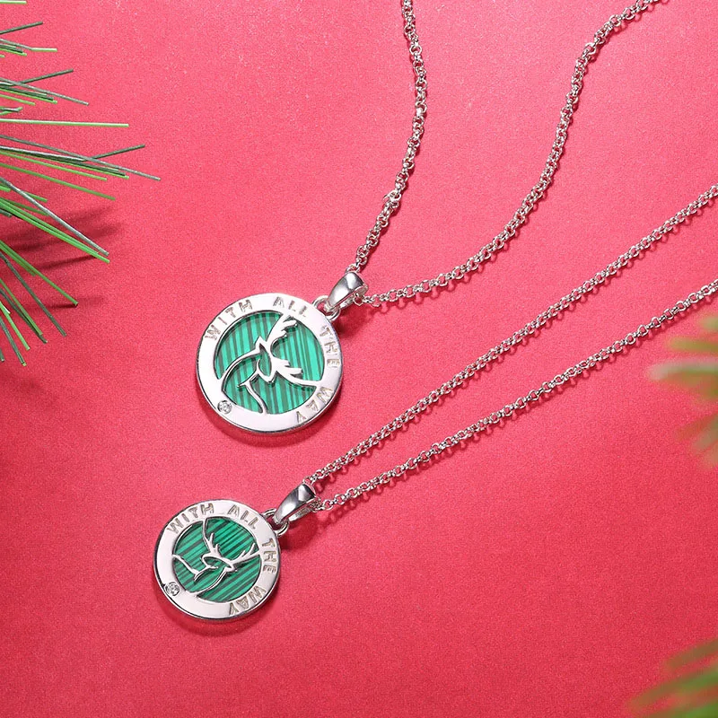 

S925 Silver Couple Necklace Deer with Natural Diamond Charm Pendant Chain for Men Women Gift Christmas Design Jewelry