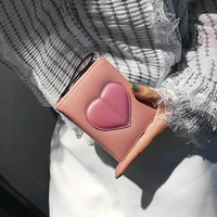 women wallets short heart zipper coin purses female pu leather solid color organ card holder ladies clutch bag money clip