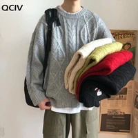 korean fashion sweaters for men cable knit sweater pure color men streetwear long sleeve shirts crew neck shirts men clothing
