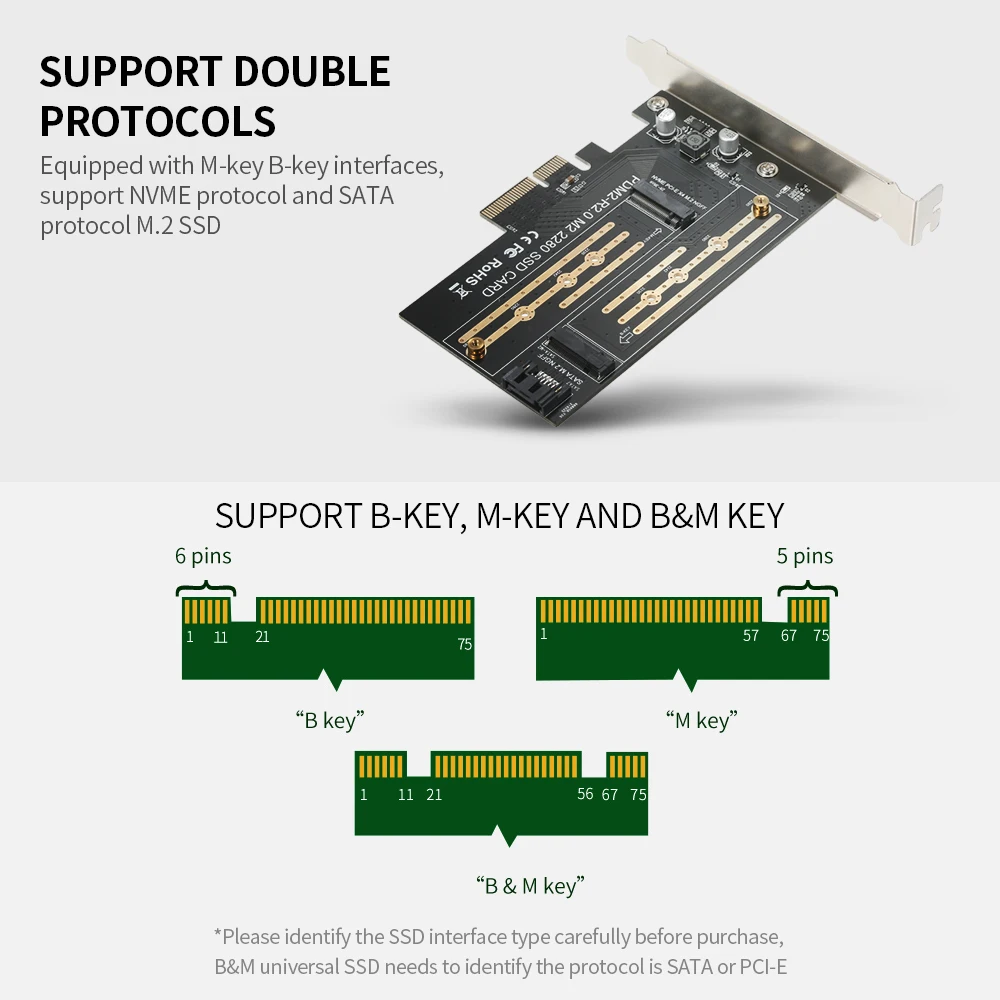 M.2 NVME to PCI-E X4 Expansion Card SSD Adapter with M-key B-key Interfaces Support SATA Dual Protocol | Компьютеры и офис