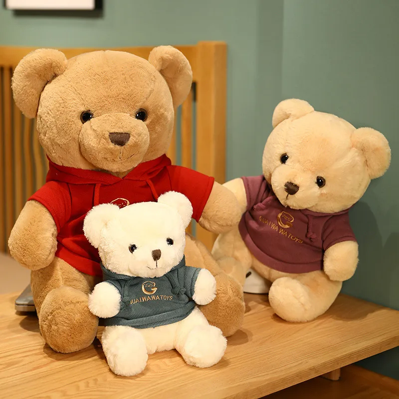 

Толстовки с капюшоном с милым медведем 25/35/45 см, плюшевая игрушка, забавная Кукла-медведь, подарок на день рождения, детская Успокаивающая иг...