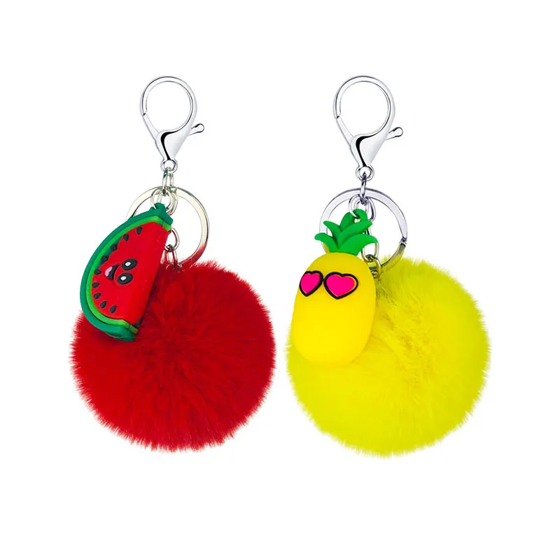 Креативный мультфильм милый арбуз ананас Клубника Фрукты волосы мяч брелок