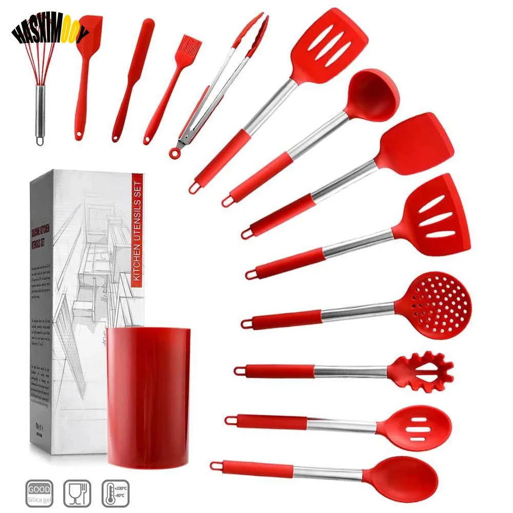 

Silicone Cooking Turner Kitchenware Set 14pcs Stainless Steel Handle Spatula Kitchen Utensils Set Baking Tool Kit with Storage