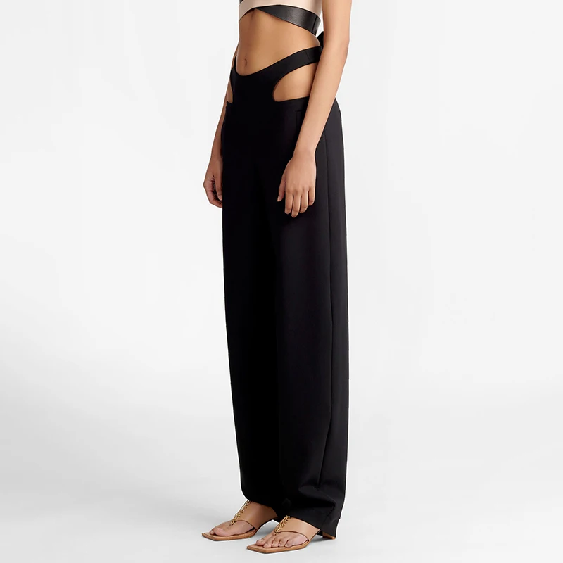 VGH Hollow Out Wide Leg Pants For Women High Waist Straight Casual Loose Trousers Female Fashion New Clothing Spring Stylish
