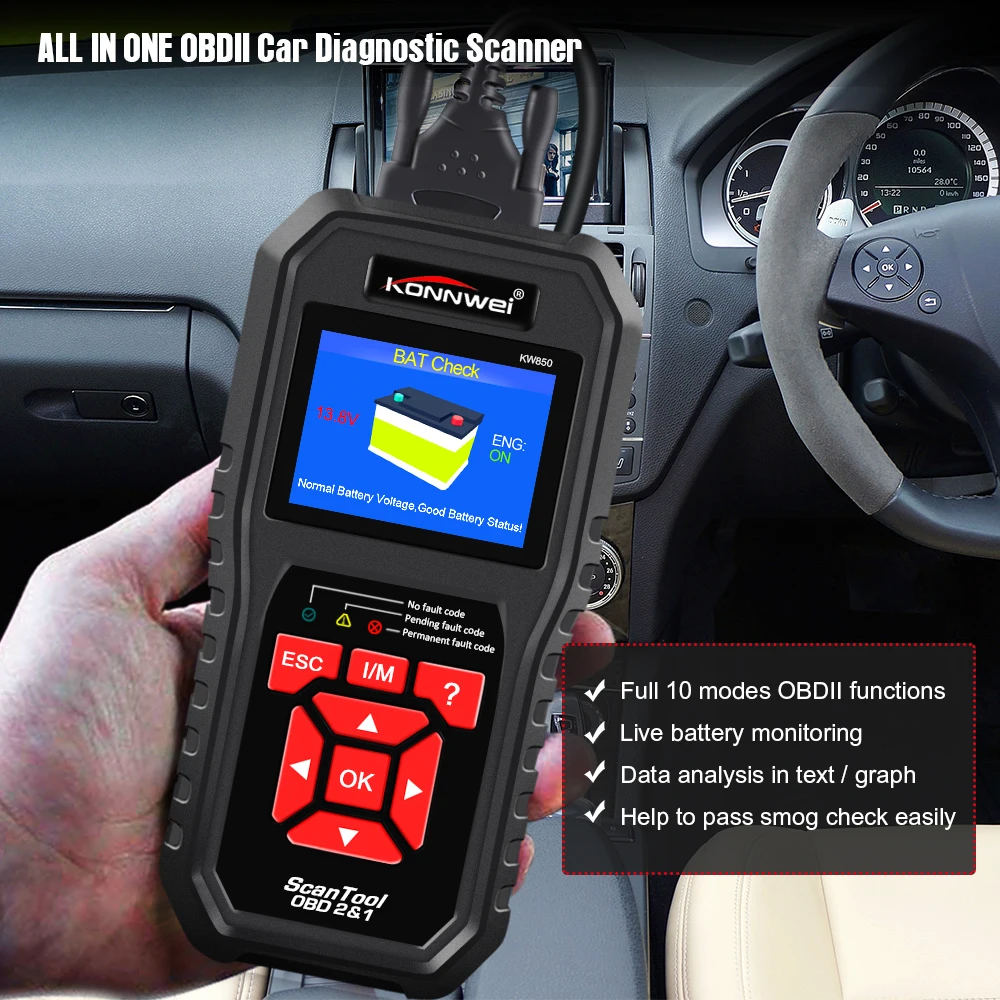 KONNWEI KW850 OBD 2 Диагностика автоматический диагностический сканер OBD2 сканер лучше, чем Запуск CR5001 на русском автомобиле диагностический инструмент
