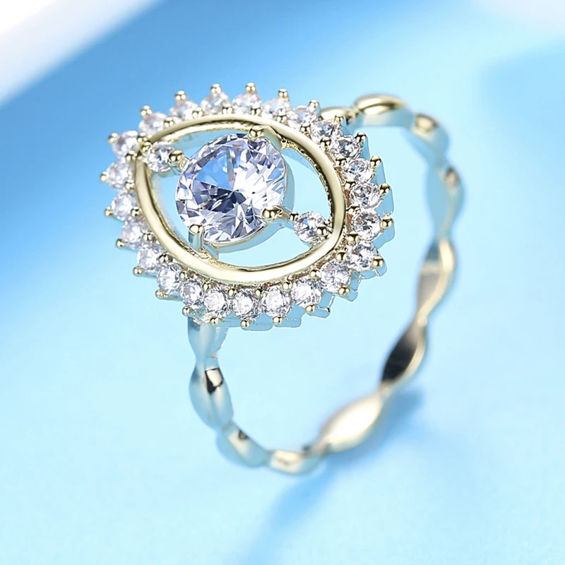 

Fashion Gold Color Inlaid White Zircon Crystal Ring for WomenTemperament Banquet Hollow Party Ring Jewelry Size 6-10 Wholesale