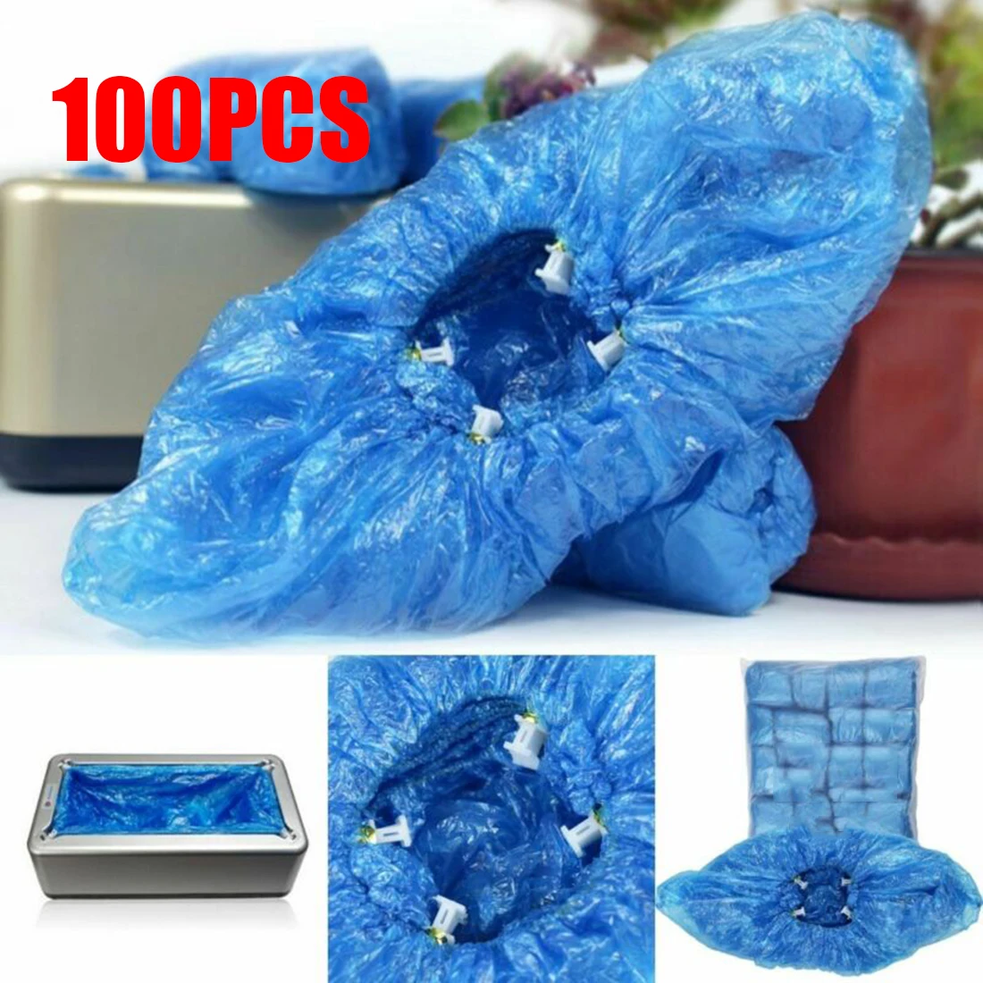 

100pcs PE Blue T-type Single Use Shoe Cover Machine Convenient Covers Bags Disposable Rainproof Shoe Cover