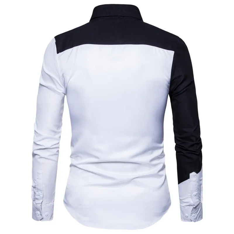 

Patchwork Black White Shirt Causal Mens Cotton Fashion Long Sleeves Spring 2020 Plus Size Shirt
