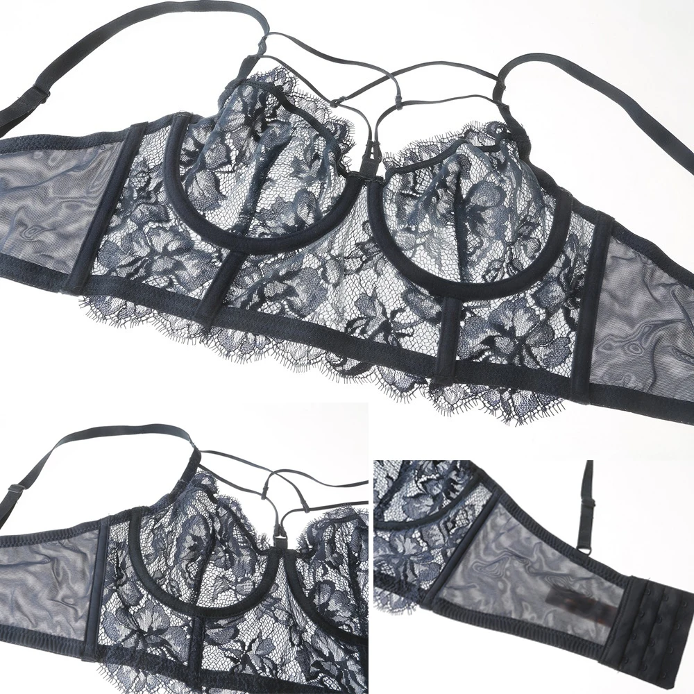 NHKDSASA Lingerie Lace Babydoll 2 Piece Sexy Bra And Panty Sets For Ladies 2021 Push Up Erotic Transparent Underwire Intimates