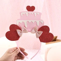 birthday cake headband for women girls red heart shape cotton hair bands fashion birthday party hair hoops hair accessorie