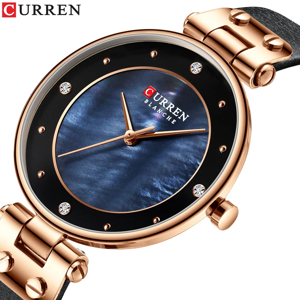 

CURREN 9056 Women's Watches Fashion Rhinestones Charming Ladies Watches Leather Band Waterproof Quartz Wrist Watch Women Clock
