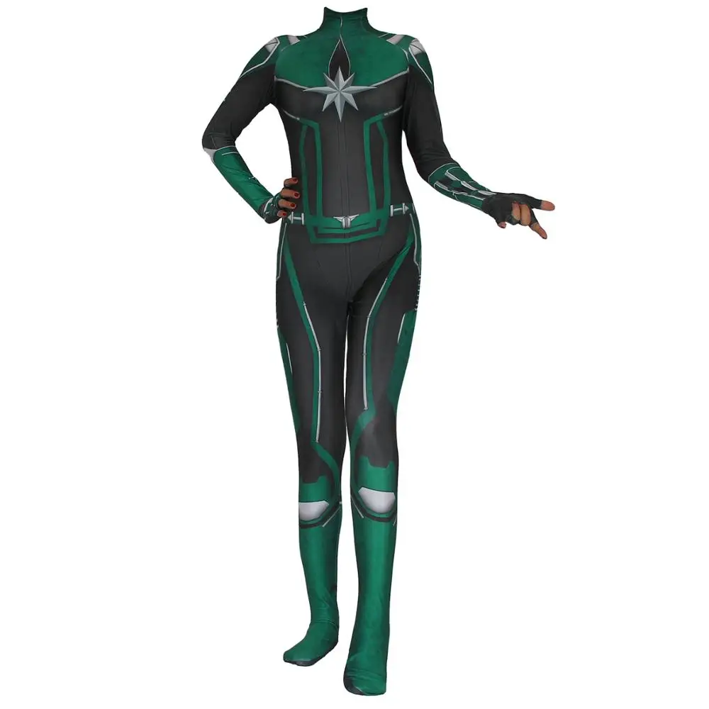 Унисекс лайкра Zentai зеленый капитан Марвел Хэллоуин Косплей костюмы унисекс дети