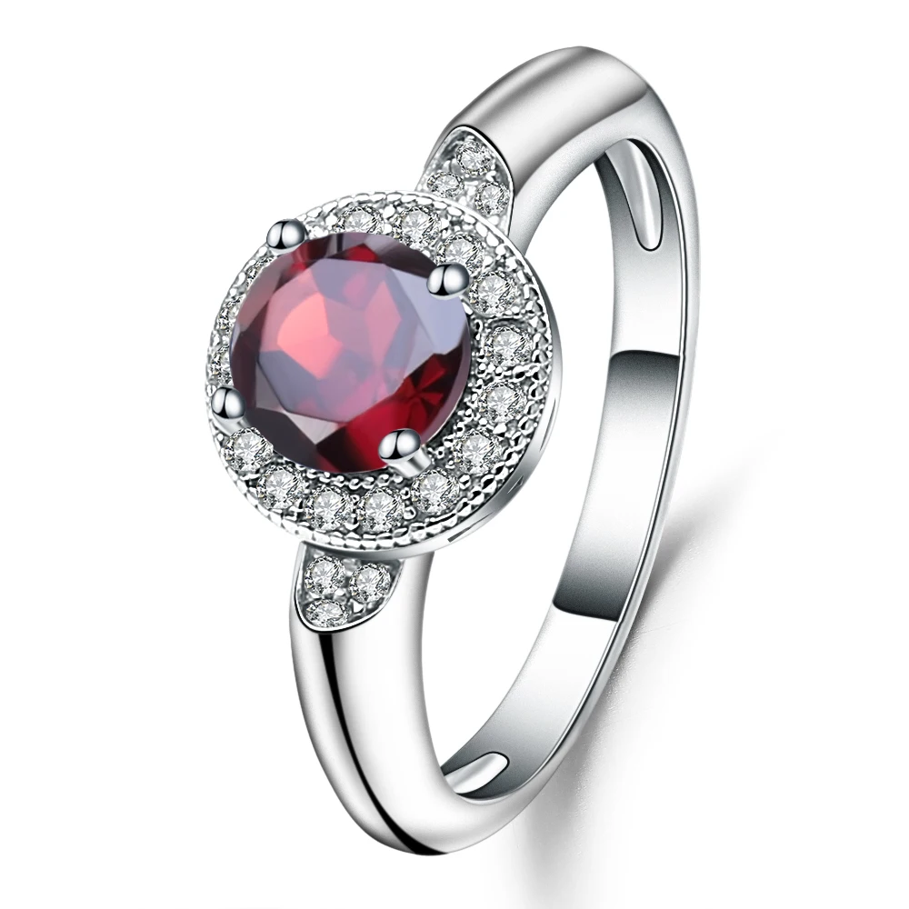 GEM'S BALLET, 1.05Ct, круглый натуральный красный гранат, классическое кольцо с драгоценным камнем, 925 пробы, серебряные Свадебные кольца для женщин, хорошее ювелирное изделие
