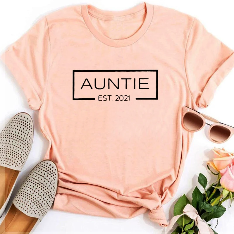 

Auntie Uncle Est 2021 Shirt New Mom Aesthetic Clothes Personalized Family Tee New Uncle Streetwear Women Black Top Summer XL