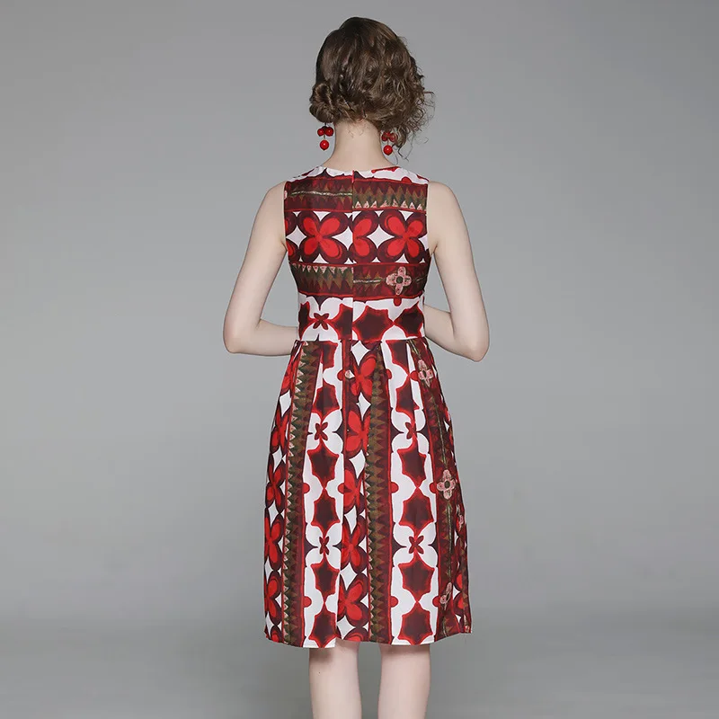 

Women Clothes 2019 Sleeveless Printed Dress Abstract Floral Fashion Dress Women Dress Robe Femme Vestidos De Verano