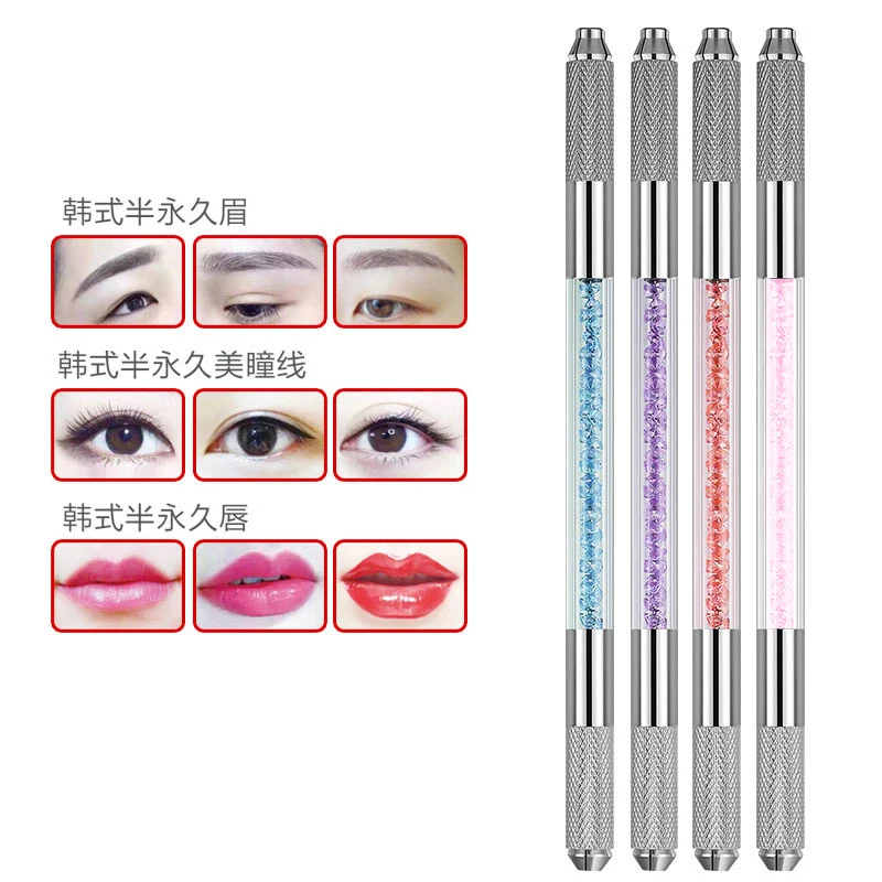 

2in1 Hot Stainless Steel Permanent Makeup Manual Tattoo Microblading Pen Manual Double Crystal Acrylic Pen for Tattoo Needle
