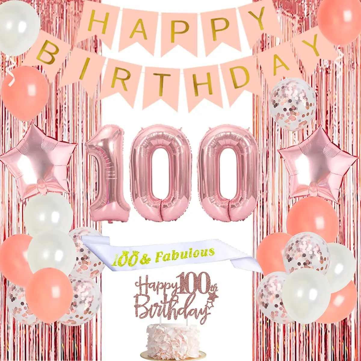 Decoraciones de fiesta de cumplea&ntilde;os para mujer, globo de aluminio con flecos, decoraci&oacute;n para pastel, n&uacute;mero 100, 100 a&ntilde;os-0