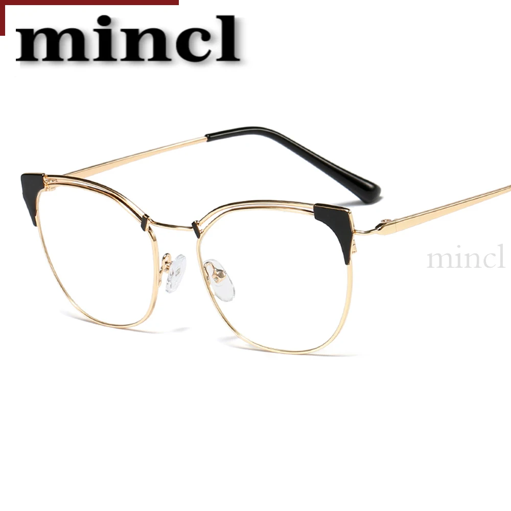 MINCL/золотые металлические ретро женские очки прозрачные линзы модные аксессуары