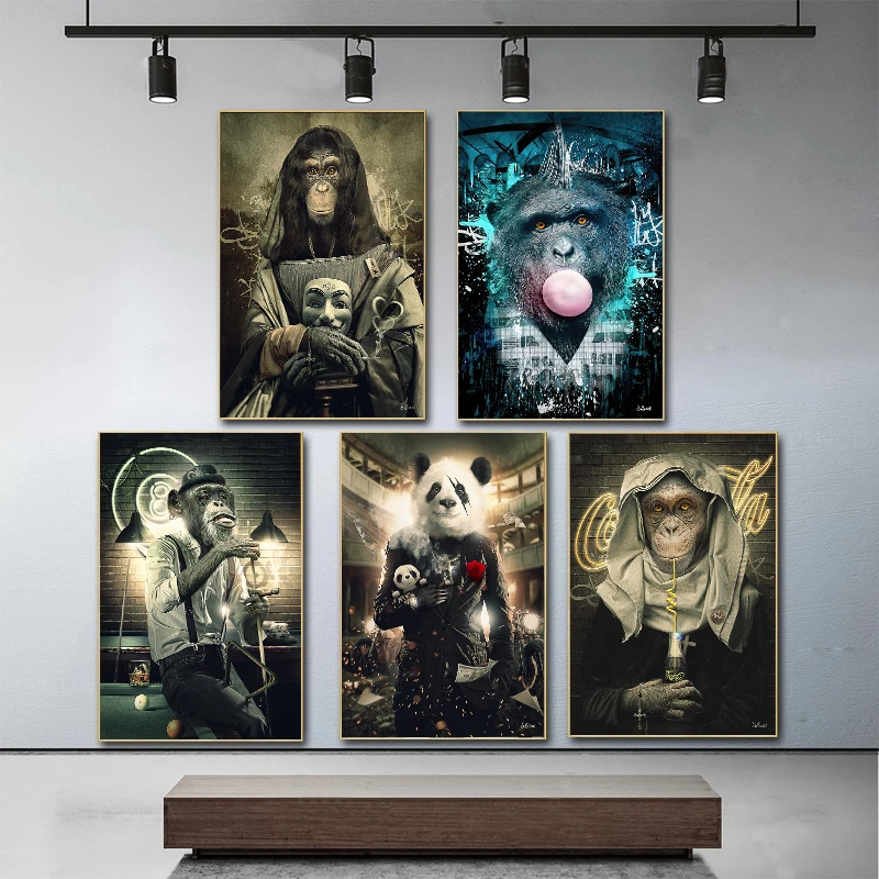 

Banksy Street Monkey Panda Wall Art Posters Animal Canvas Painting Print Wall Picture for Living Room Home Decoration Cuadros