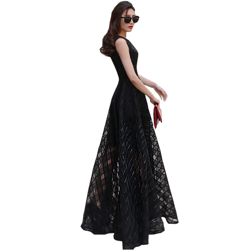 2019 Новое Женское летнее платье элегантное женское винтажное черное из органзы