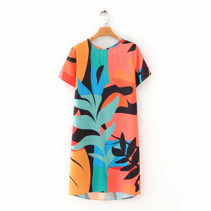 Новинка 2020 женское винтажное прямое платье с круглым вырезом и коротким рукавом