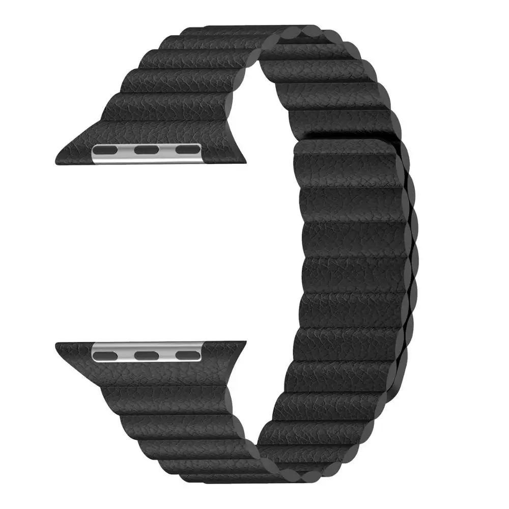 Black Ремешок из натуральной кожи для Apple Watch 38 мм 40 мм 42 мм 44 мм ремешок для iwatch серии 4 3 2 1 Регулируемый магнитный браслет на запястье - Цвет ремешка: Black