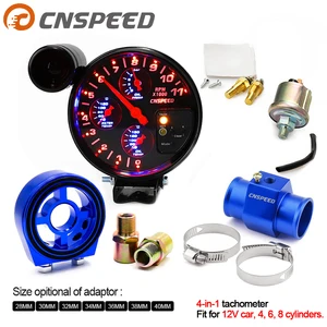 5" 4 in 1 with Shift Light Car Tachometer Rpm Meter Water Temp Gauge Oil Temperature Gauge Oil Pressure Gauge & Sensor Adapter