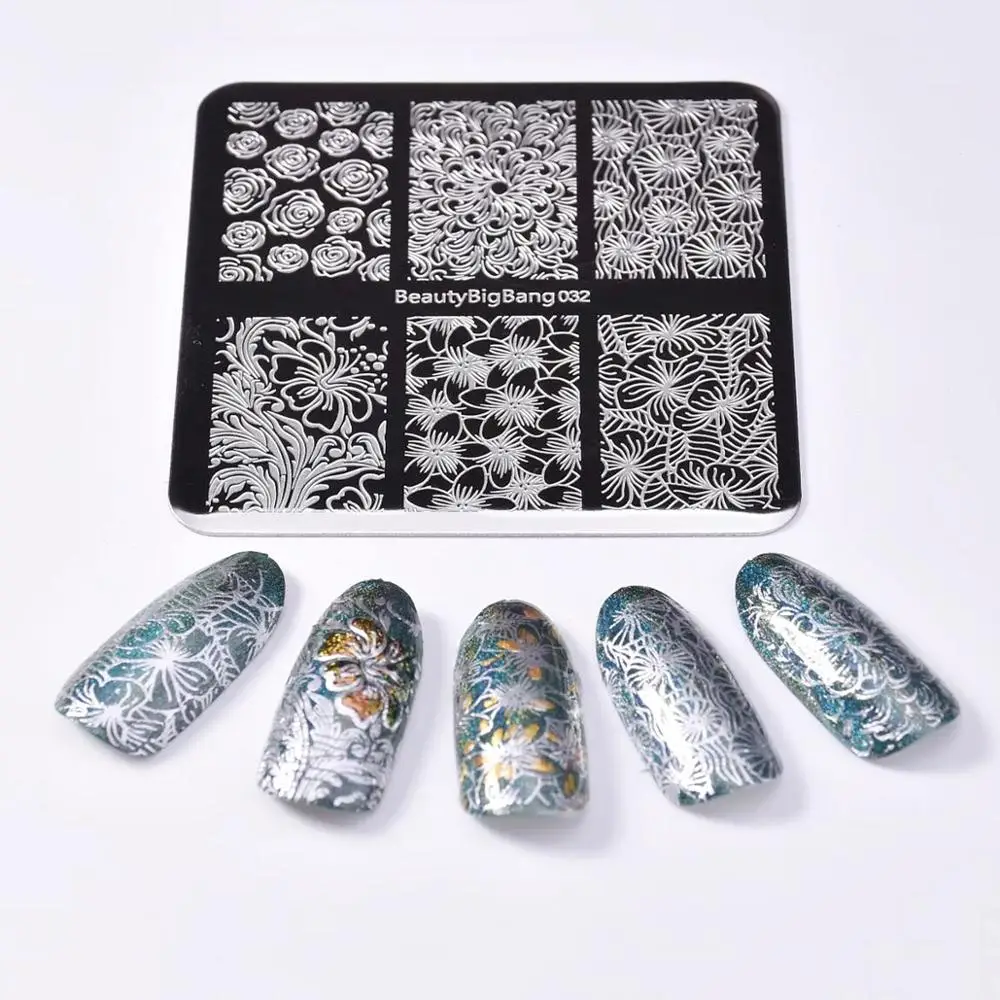 BEAUTYBIGBANG 6*6 см штамповочные пластины для ногтей Цветочный узор для ногтей штамп штамповка шаблон и форма для ногтей трафаретные гвозди инструмент