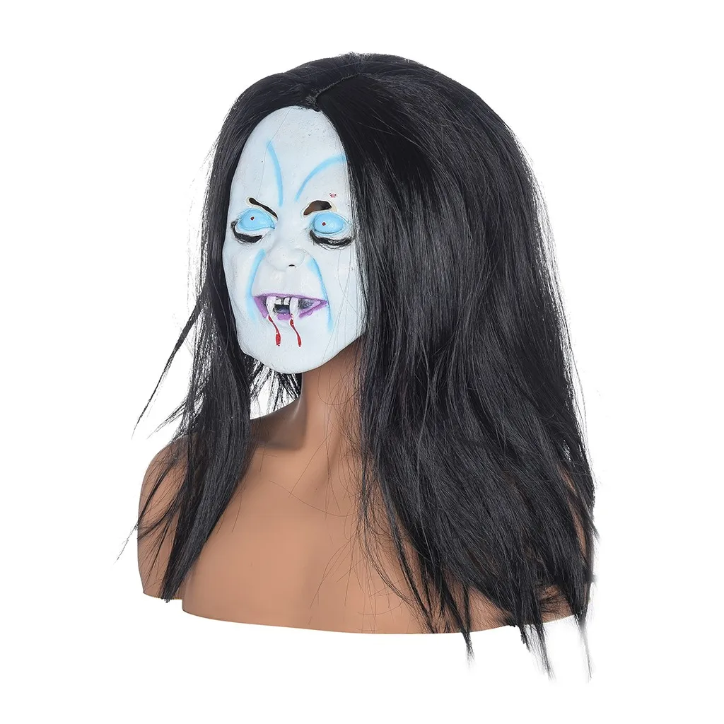 Хэллоуин ужас длинные волосы ведьма Полное Лицо Латексная Маска Зомби реквизит