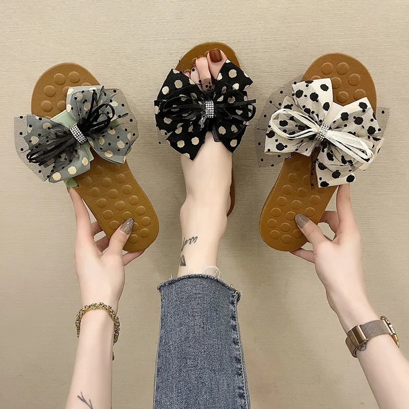 

Flat Shoes Female Slippers Women Summer Pantofle Butterfly-Knot Luxury Slides 2021 Beach Designer Soft Basic Cotton Fabric Butte