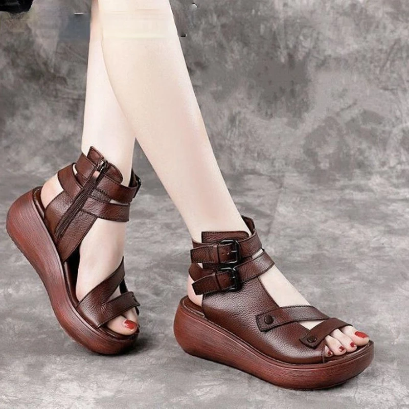 Сандалии женские на платформе и высоком каблуке повседневные кроссовки молнии