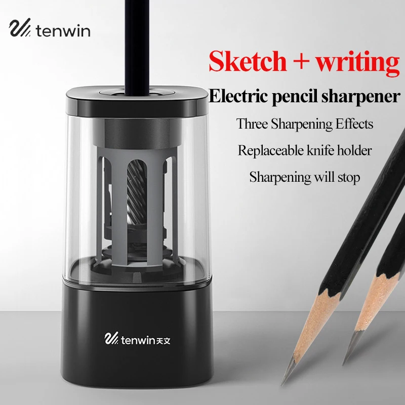 Tenwin Sketch/Charcoal/Pencils Electric Pencil Sharpener Plug-in Power Long/Short Hole Switch Automatic Pencil Sharpener 8039