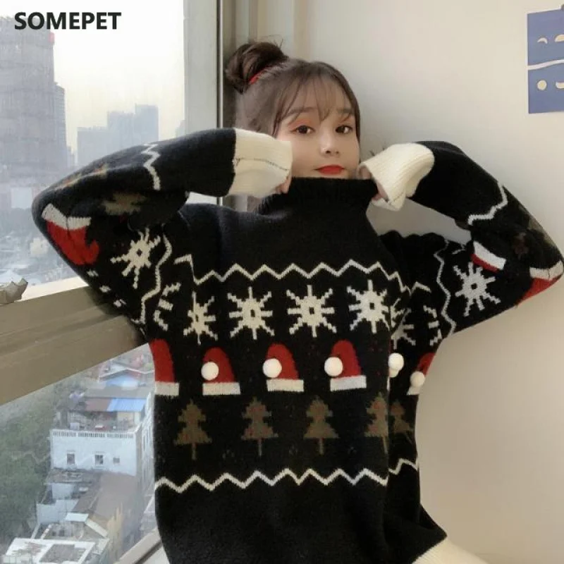 

Women Christmas Sweaters 2020 Winter Thick Ugly Sweater Koreac Chic Ladies Xmas Jerseys Knitted Female Pullovers Tops Oversize