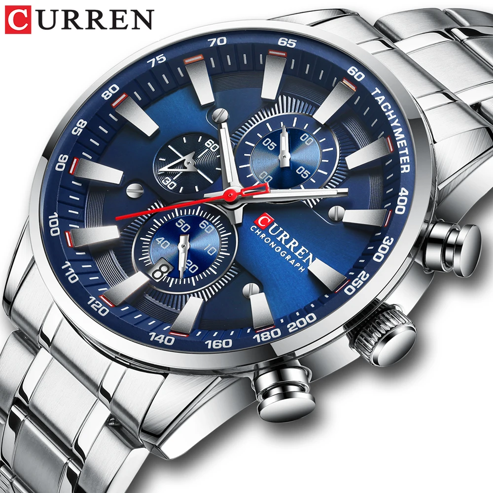 

CURREN Top Brand Men Watch Fashion Stainless Steel Strap Chronograph Wristwatch Automatic Date Casual Business Quartz Clock Male
