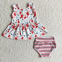 boutique clothes for kids fashion girls tank top match stripes shorts 2pieces set toddlers popsicles print outfit