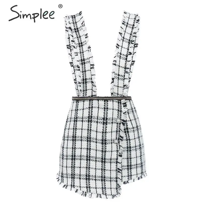 Simplee A Line твидовый плед женский короткий юбка жилет Осень зима повседневная
