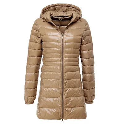 Champagnec Женский зимний ультра легкий пуховик Chaqueta Mujer, большие размеры 6XL, длинный пуховик, женский большой размер, пальто с капюшоном, X9212 - Цвет: Champagnec