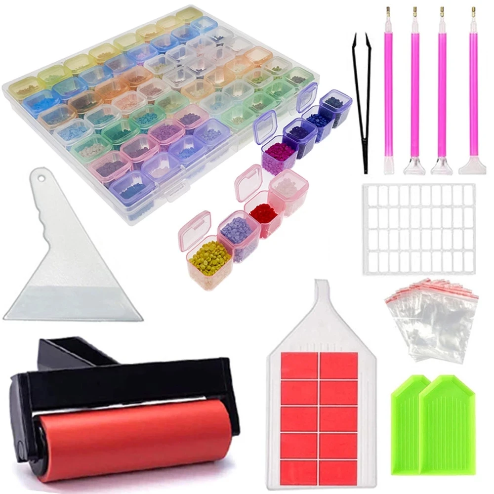 

5D Diamond Painting Accessories Set with Diamond Mosaic Storage Box Container 28/50/60/64 Grids for Diamond Embroidery