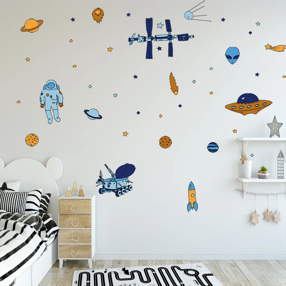 

Spaceship Space Rocket Flying Saucer Alien Wall Stickers For Kids Rooms Bedroom Decorations Wallpaper Mural Art Decals Stickers