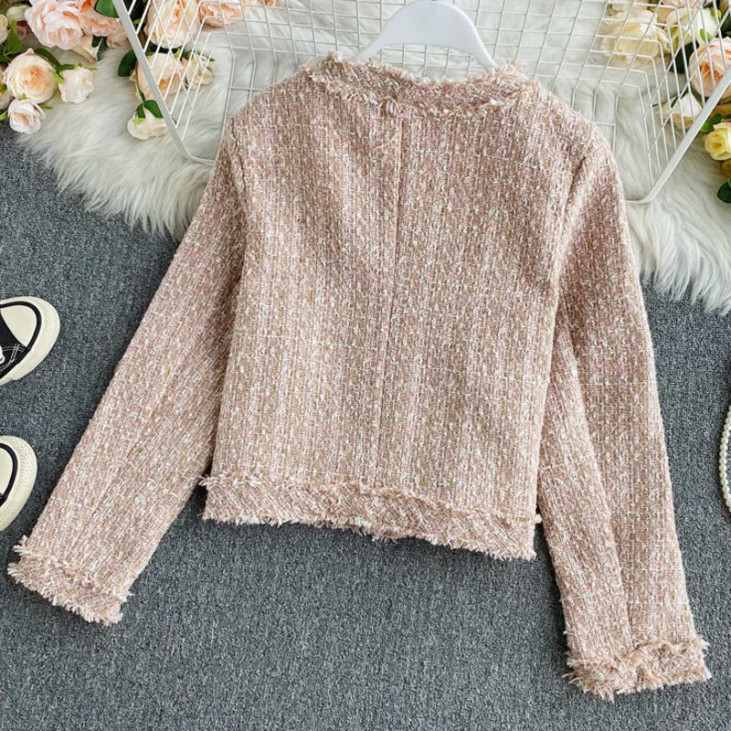 

High Quality Small Fragrance Patchwork Elegant Short Woolen Outwear New Autumn Winter Coat Women Korean Vintage Tweed Jacket