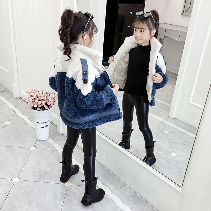 

Girls Parker Fall/Autumn Winter Clothing Mink Fleece Girls Jacket Style Children's Fur Lamb Cashmere Girls Woolen Coat 3-14 Yrs