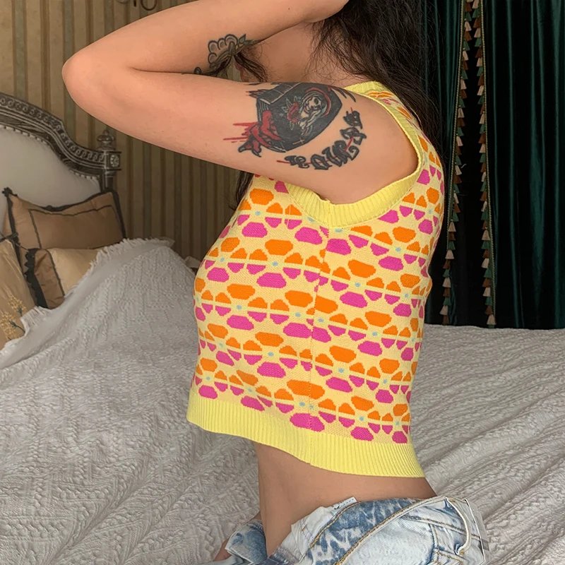 Rockmore эстетика цветочный вязаный укороченный Топ свитер жилет милый топ без