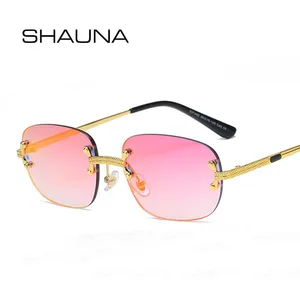 SHAUNA Ins Popular Small Rectangle Sunglasses Retro Rimless Mirror Coating Shades UV400