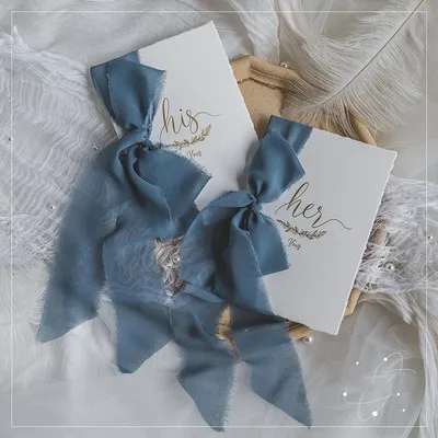 Blue Chiffon 2 шт романтическая свадебная открытка с шармезом, шифоновая лента "His Her wows", свадебные открытки, клятва, подарок для свадебного душа, Flatlays Prop - Цвет: Blue Chiffon