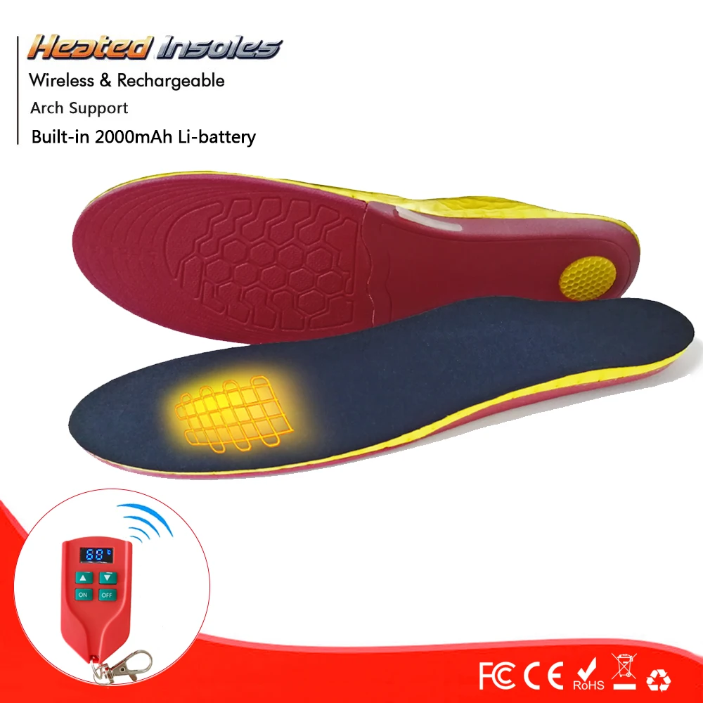 Electrically Heated Thermal Arch Support 2000mAh with Rechargeable Battery Heated Insole Winter Shoes Pads For Skiing