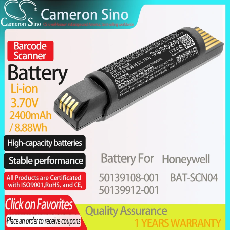 

CameronSino Battery for Honeywell 50139108-001 50139912-001 BAT-SCN04 Barcode Scanner battery 2400mAh/8.88Wh 3.70V Li-ion Black